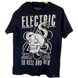 𝅺MEN’S size S black t-shirt Visual Electric Evolution.  Excellent condition.
